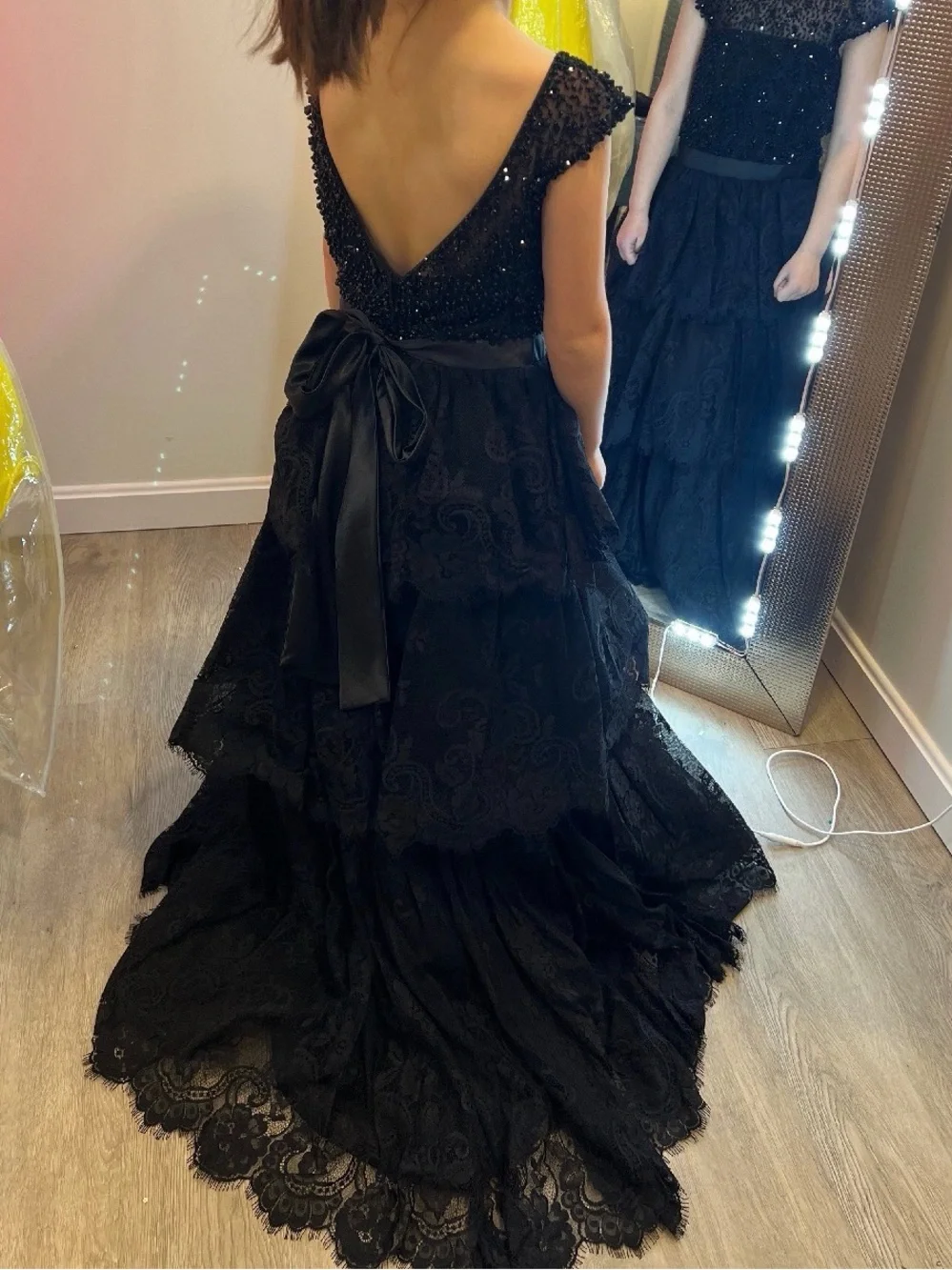 Sherri Hill Girls Black Beaded Lace Tulle Occasion Dress